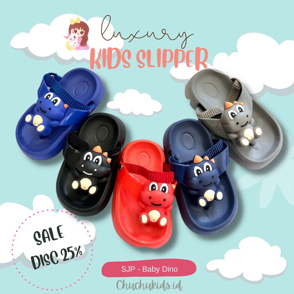 Sandal anak laki laki dino tali belakang sandal jepit karet bahan EVA anak laki laki usia 1 2 3 4 5 tahun ringan empuk