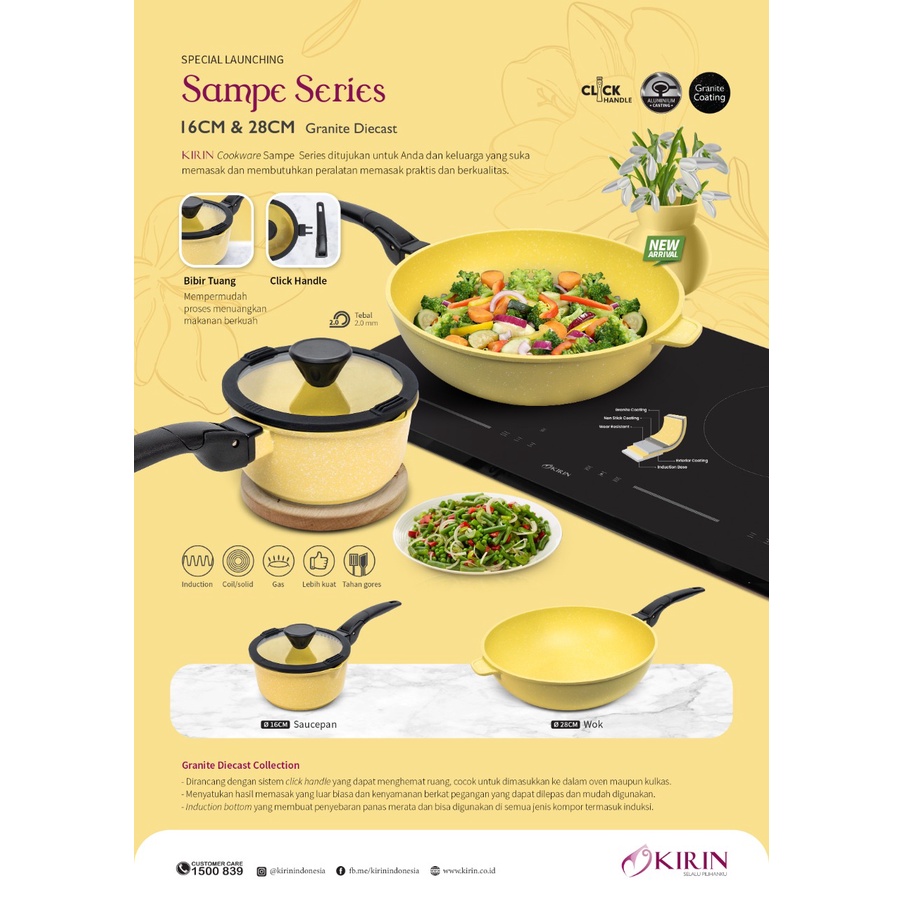 Kirin Sampe Series Wajan Anti Lengket Granite Saucepan 16 cm Sauce Pan 16cm Click Handle