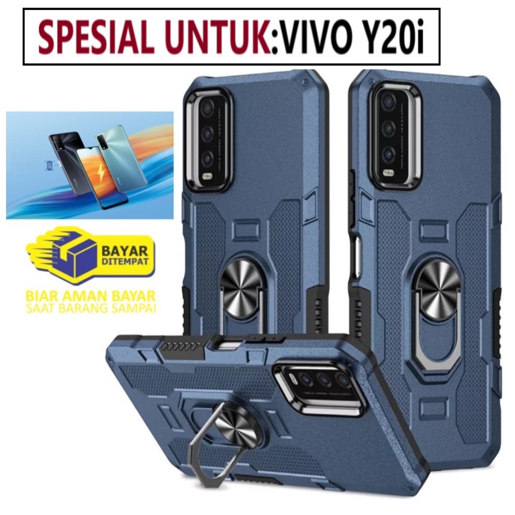 Case Armour VIVO Y20i Iring Cincin Magnetic Kesing Hp Protect kamera Premium Hard Case Standing Robot Pelindung Kamera