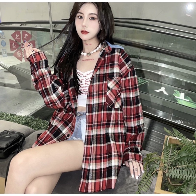 Cherry_ Kemeja basic / Kemeja kotak Flannel / Kemeja oversized