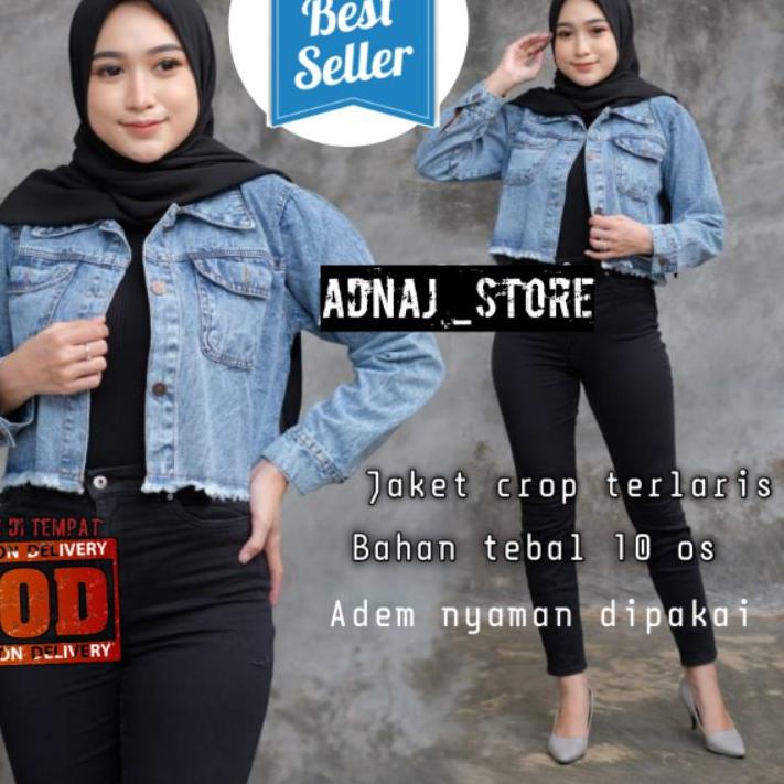 PROMO Jaket Crop Jeans Levis Wanita Cewek CeweJumbo Big Size Rawis Rumbai Snow Hitam Biru ღ 887