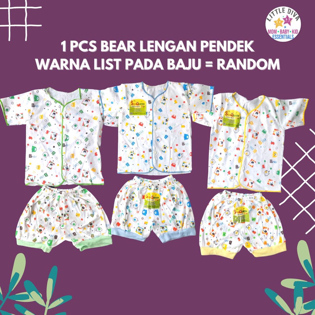 SETELAN Baju Bayi Lengan Panjang atau Pendek Kancing Tengah motif