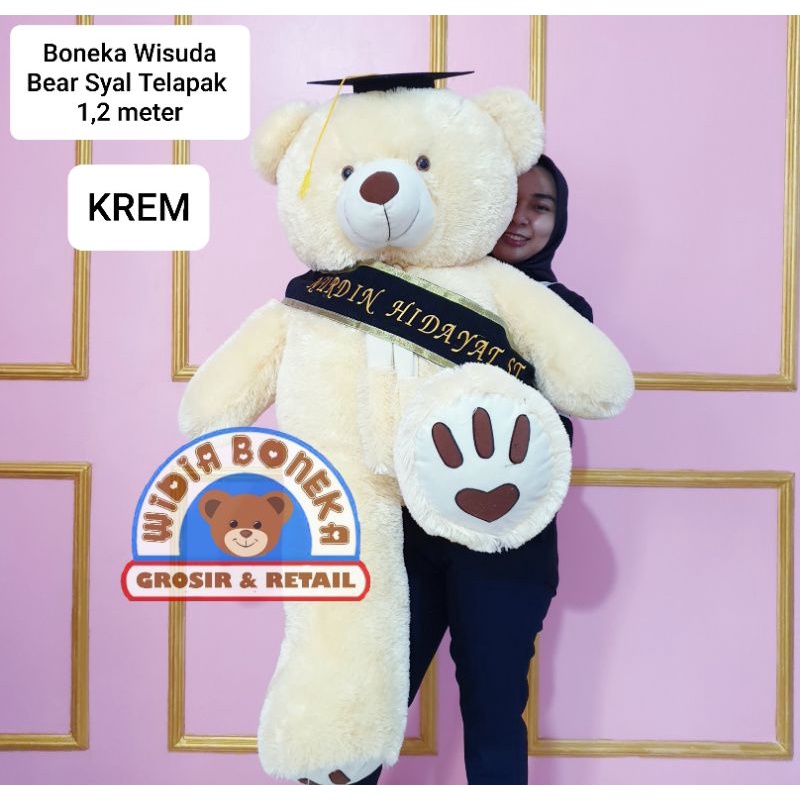 Boneka Wisuda Jumbo Bear Syal Telapak + Slempang Bordir