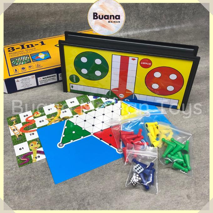 MAINAN PAPAN MAGNET 3 IN 1 - ULAR TANGGA - HALMA - LUDO