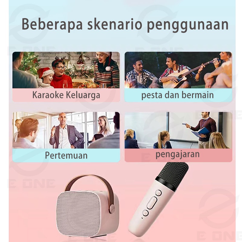 E ONE mini speaker bluetooth karaoke set lengkap ori speaker bluetooth  mic wireless - Garansi 1 tahun