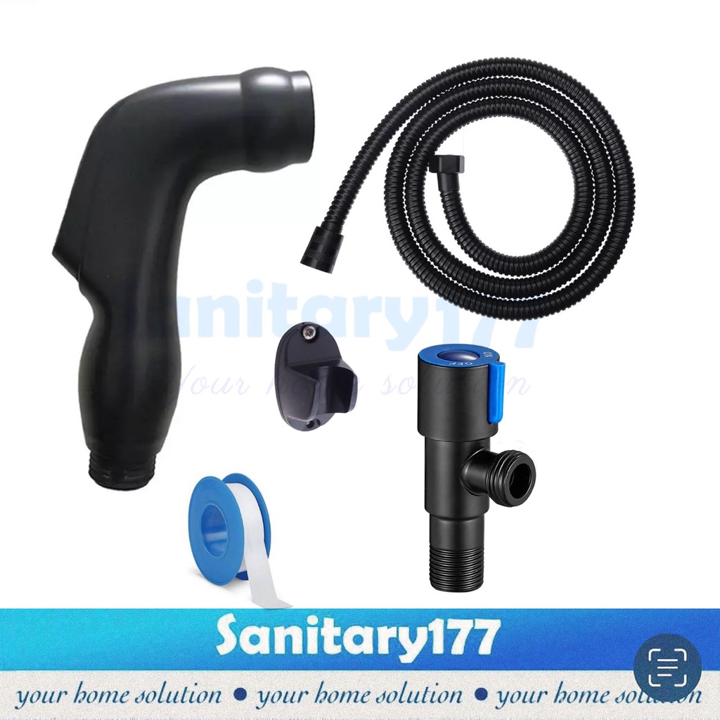 Paket Jet shower bidet Hitam 98F &amp; stop kran stainless hitam closet cecok kran cabang black complete set bundling shower toilet