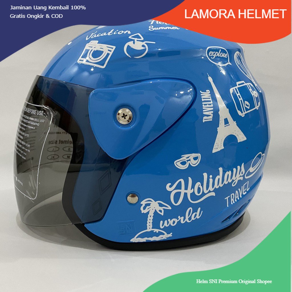 11.11 Helm Evo Traveling Biru Putih Helem Helmet - Helm SNI - Helm Dewasa
