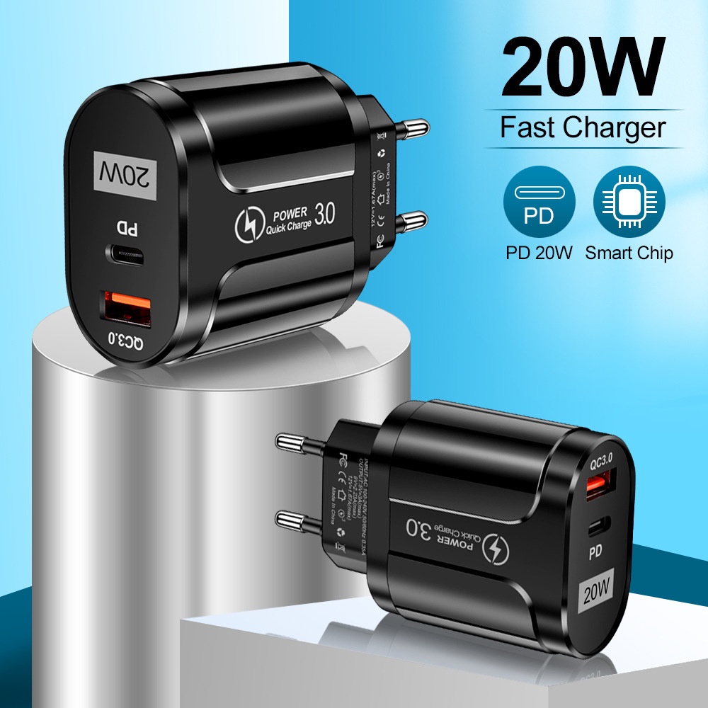 Adapter Charger Power QC3.0 + PD 5V / 9V / 12 USB Tipe C Fast Charging Untuk Android / Iphone