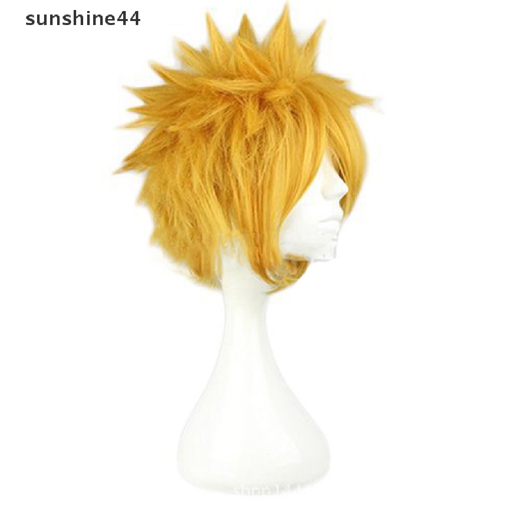 Sunshine Wig / Rambut Palsu Anime Naruto Uzumaki Panjang 30cm / 11.8 &quot;Warna Kuning Untuk Cosplay