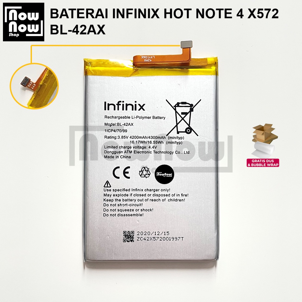 Baterai Infinix Hot Note 4 X572 BL-42AX Original Batre Batrai Battery HP