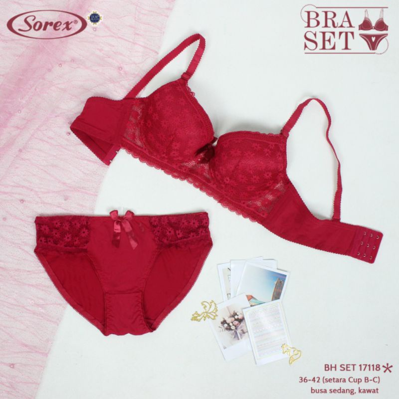 Sorex Bra Set (BH+CD) 17118 cup 3/4 setara B-C,  busa,  kawat kait 3 (36-42)