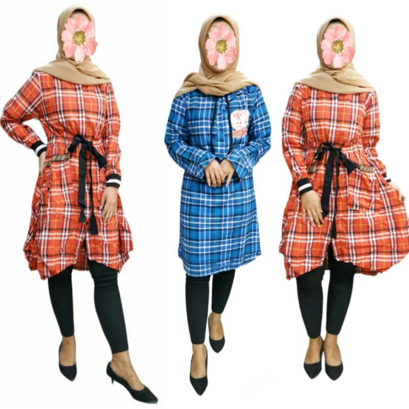 BAJU TUNIK WANITA CEWEK PEREMPUAN HUDI POLKADOT BAHAN PREMIUM IMPOR IMPORT