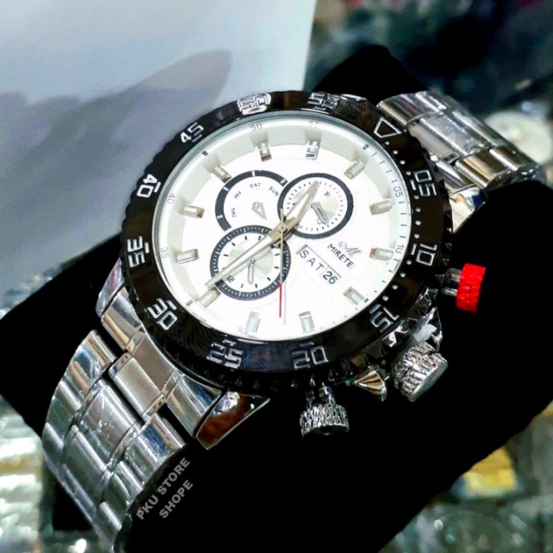 TERBARU !! Mirete Original Tanggal Dan Hari Aktif Strap Rantai Anti Karat | Jam TANGAN Pria Sporty Kasual Quart Analog | Ready Stok Free Batrai DAN box | Jam Tangan Cowok Anti Air Import | MIRETE ORIGINAL TANGG HARI TERBARU