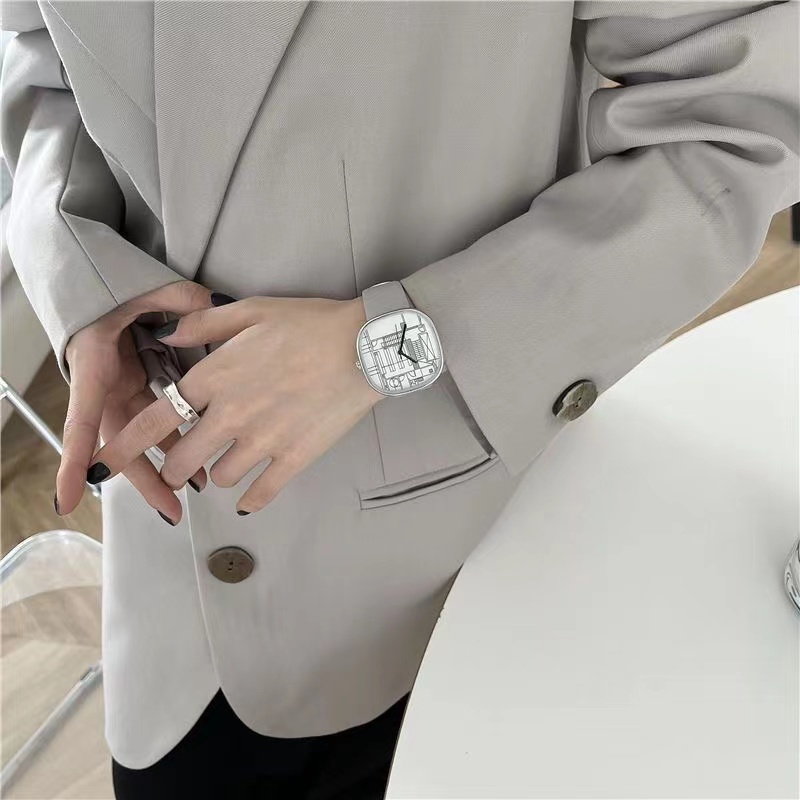 Jam Tangan Wanita Analog Quartz Strap Pu Art Creative Temperament Korean Fashion