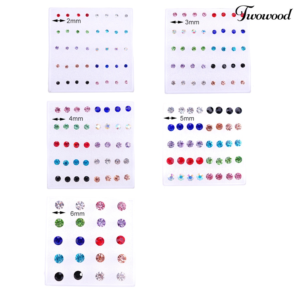 20 Pasang Anting Stud Cubic Zirconia Shiny Multicolor Bahan Stainless Untuk Wanita