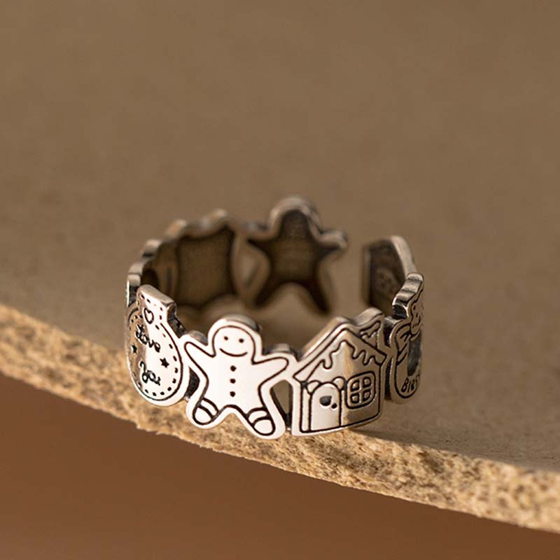 Cincin Model Terbuka Bahan Alloy Desain Graffiti Gingerbread Man Untuk Priawanita