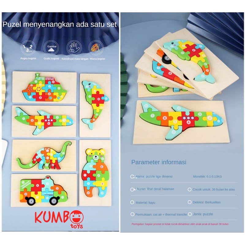 Mainan Edukasi Puzzle Kayu Anak 3D Jigsaw Puzzle Number