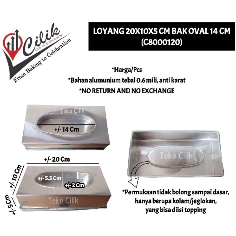 loyang persegi panjang 20x10x5 cm bak kolam oval cetakan kue puding