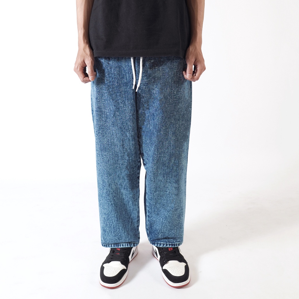 Pluviophile - Relaxed pants celana Baggy relaxed Gombrong Jeans karet Denim washed