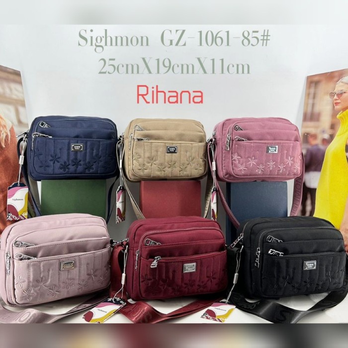 T0P TAS SELEMPANG WANITA ORI SIGHMON KANVAS BORDIR 6SLETING SGH106 NICE