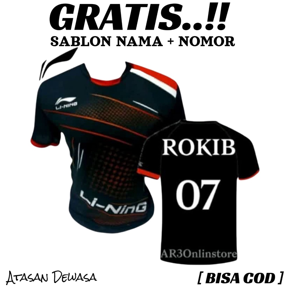 ( FREE SABLON NAMA &amp; NOM0R ) Baju olahraga badminton bulutangkis bola futsal volly baju atasan dewasa terbaru