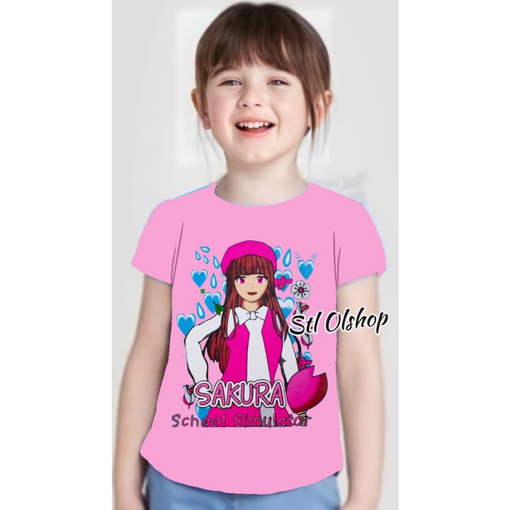 Kaos atasan sakura topi anak perempuan | Kaos lengan pendek | Sakura School | 1-10 Tahun