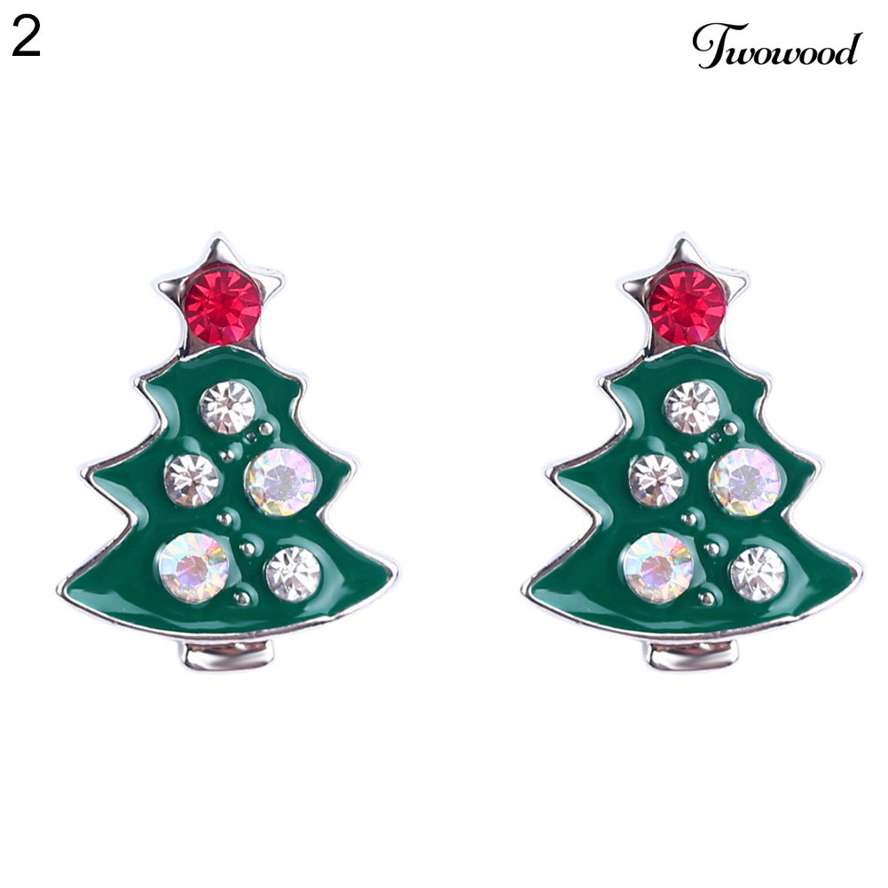 Anting Stud Desain Pohon Natal Bahan Alloy Aksen Berlian Imitasi Untuk Wanita