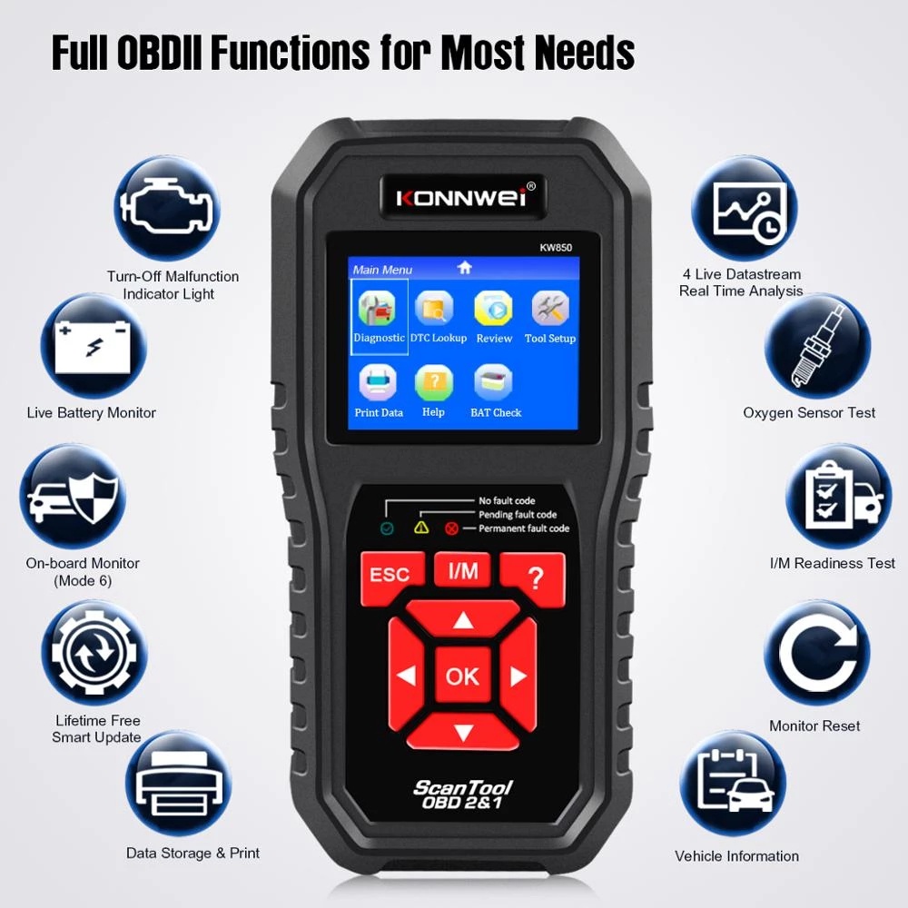 [Ready Stock] KONNWEI KW850 OBD2 Auto Diagnostic Tool Check Engine Automotive Car Scanner Code Reader
