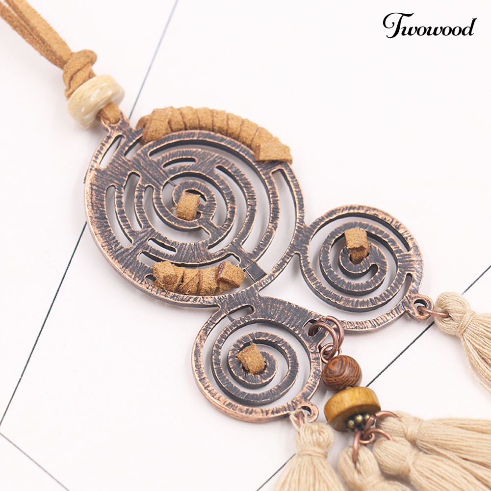 Kalung Rantai Panjang Dengan Liontin Rumbai Spiral Gaya Bohemian Untuk Hadiah