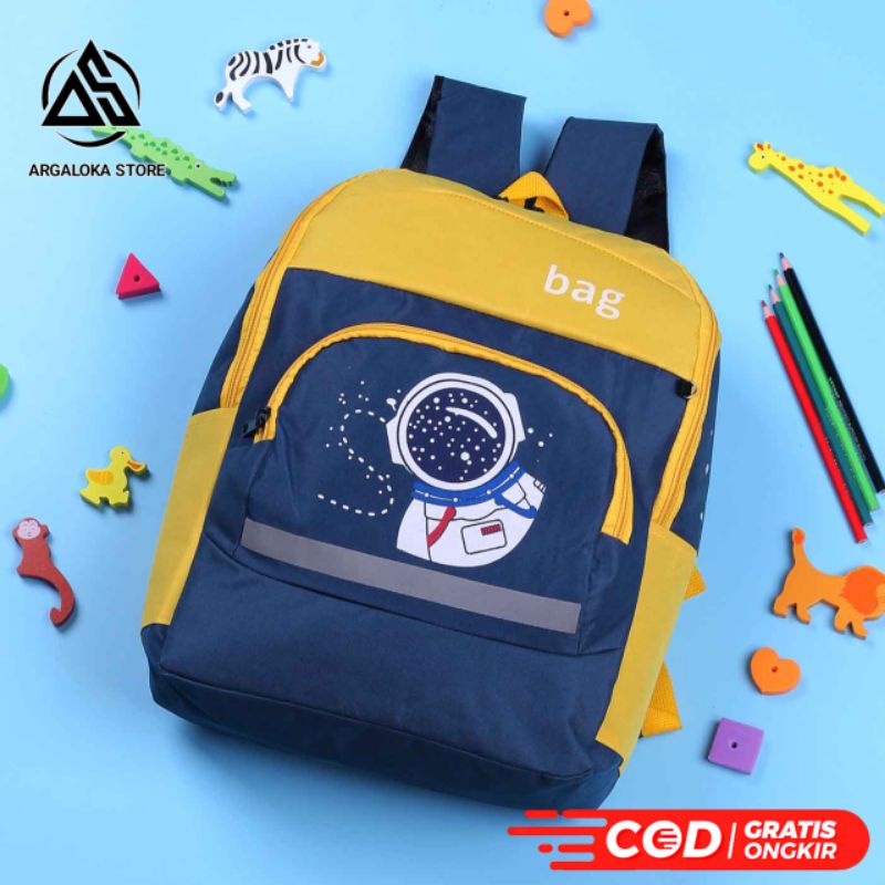 Tas Ransel Punggung Backpack Sekolah Anak Laki Laki Perempuan SD TK PAUD Motif Astronot Lucu Tas Gendong Anak Cowok Cewek Murah Original