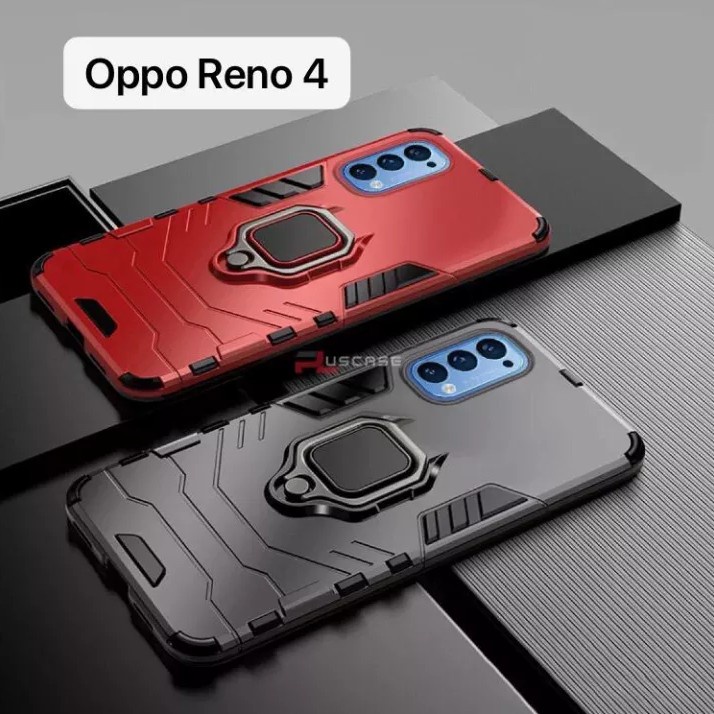 Case Oppo Reno 4 Iring Case Robot Armor Ironman With Standing Case