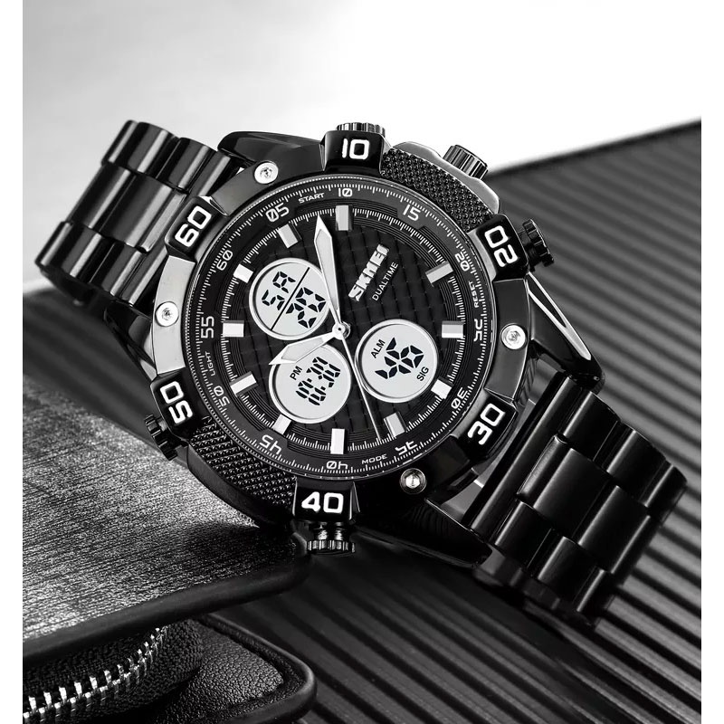 SKMEI Jam Tangan Pria Luxury Stainless Steel Wristwatch - 1838 - Black/Black