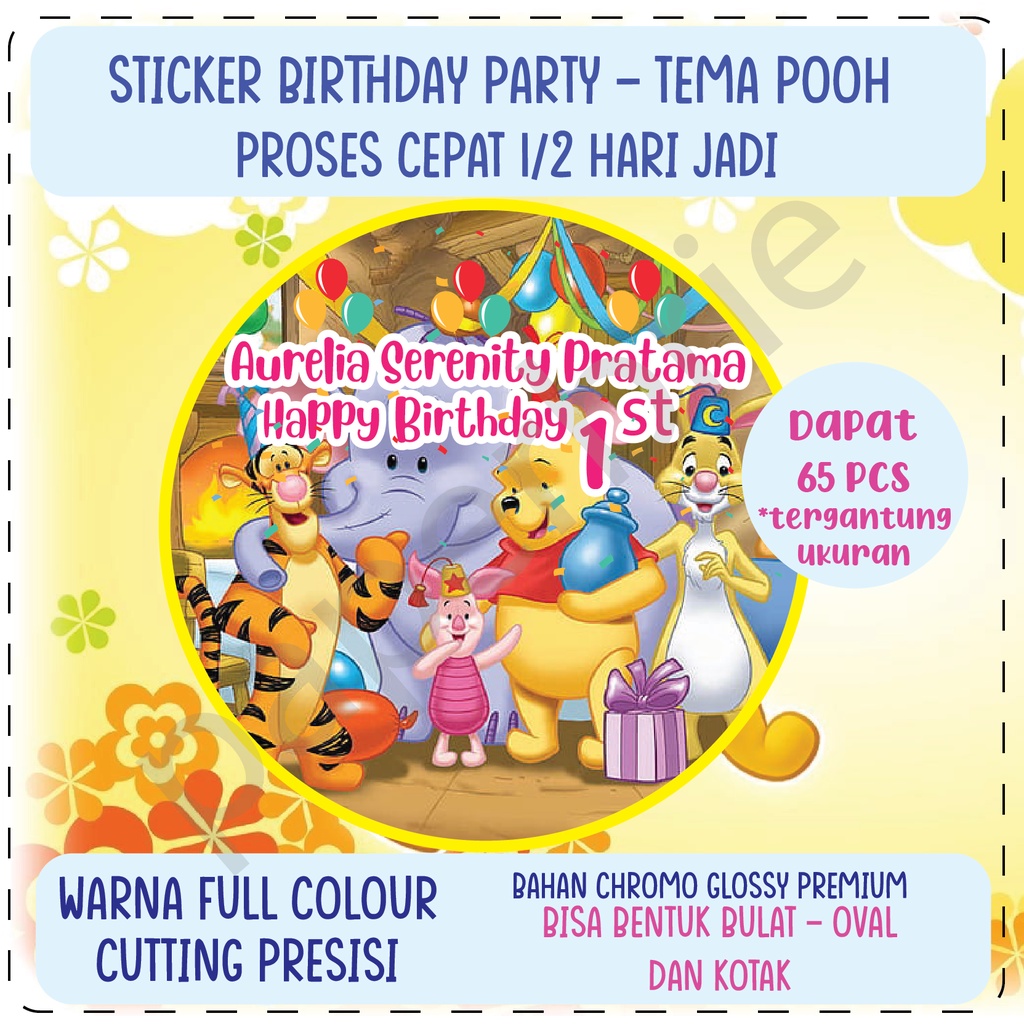 label stiker PARTY POOH Ulang Tahun Anak - sticker birthday party stiker hampers sticker hamper stiker bingkisan ultah