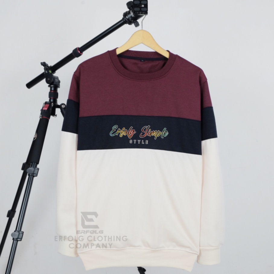 Erfolg Offiziell Sweater Crewneck Kombinasi 3 Warna Basic Sablon Rembow Simple Switer Oblong Crowneck Combinasi Cowo Cewe Tiga Color Sweater Krunek Pria Wanita Gaya Kekinian Aesthetic Bahan Katun Fleece Tebal Gramasi 280 Gram Ukuran M L XL