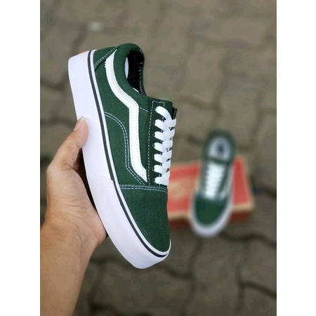 Sepatu Vans Oldskool Hijau Green White Sneakers Pria Kets Ijo Putih Kado Hadiah Sekolah Kuliah Kerja Bonek Green Force Nonton Bola