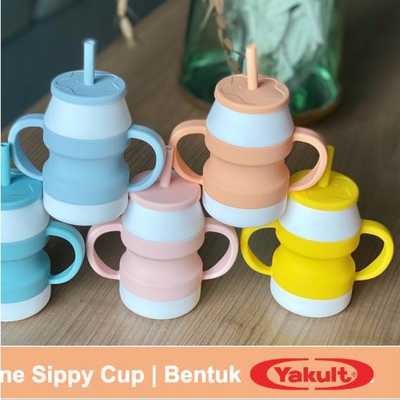 LIGERA Silicone Baby Yakult Sippy Cup Training with Straw BPA FREE - Peach