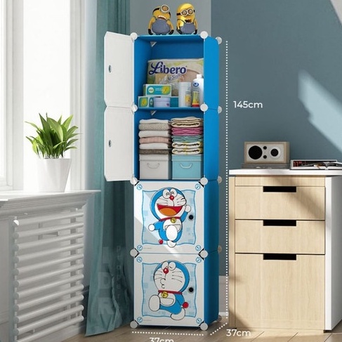 Barnik88 Lemari Pakaian Plastik 4 Pintu Portable Serbaguna Dengan Ruang Gantung Rak Baju Wardrobe Bongkar Pasang Rak Serbaguna 4 Pintu Karakter