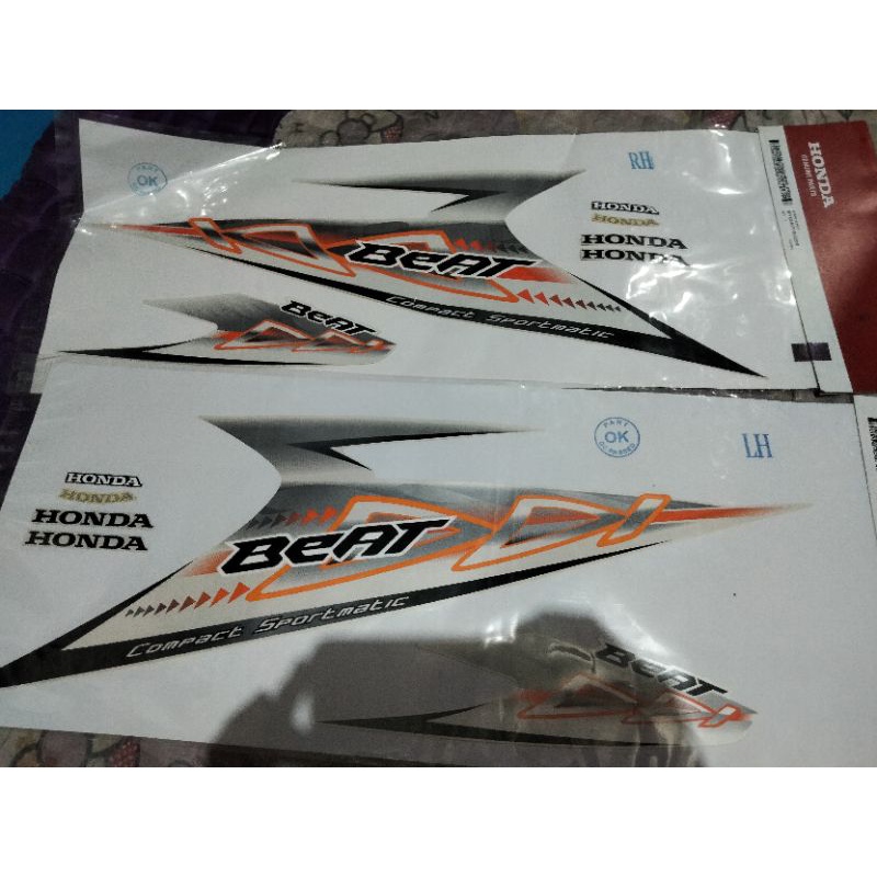 Stripe,Striping Beat Karbu putih Orange Original AHM