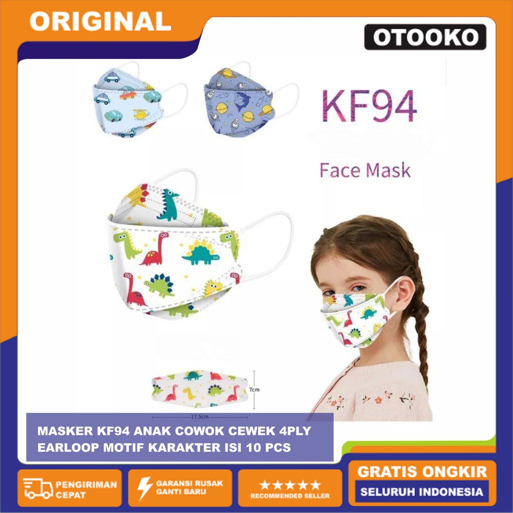 Masker KF94 Anak Cowok Cewek 4Ply Earloop Motif Karakter isi 10 pcs