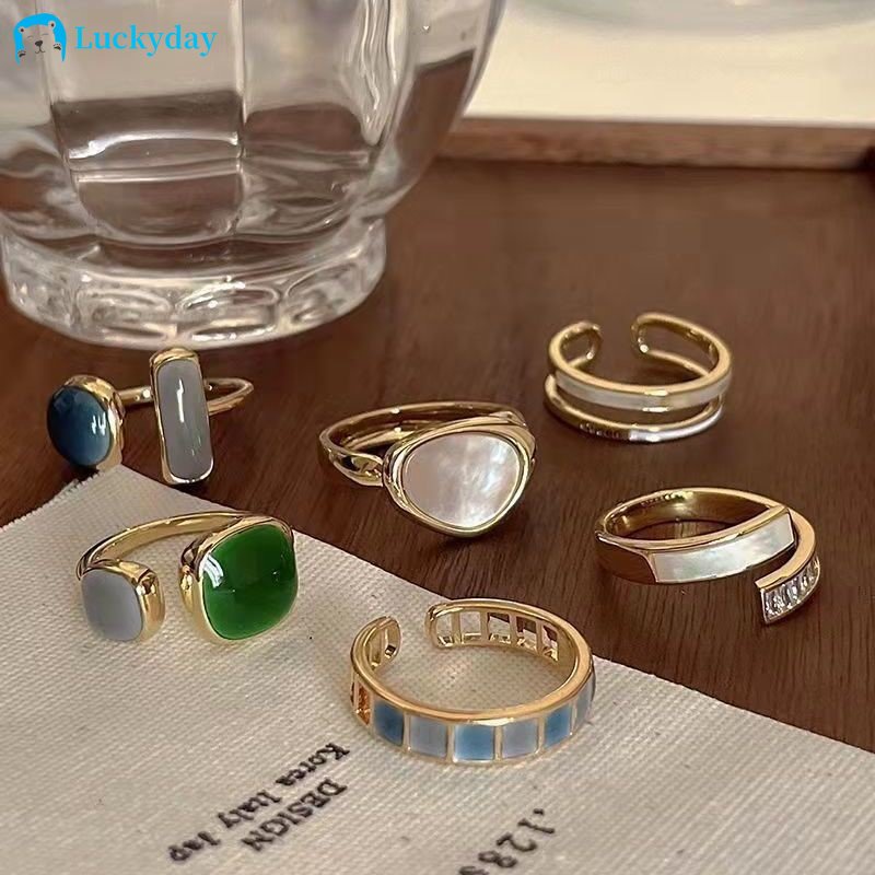 YEEZII Set Cincin Desain Hati Malaikat Bahan Resin Warna Emas Perak Gaya Vintage Untuk Wanita