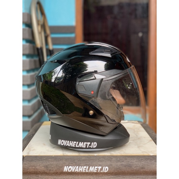 zeus 611 black glossy size L double visor helm halface second murah berkualitas novahelmet.id