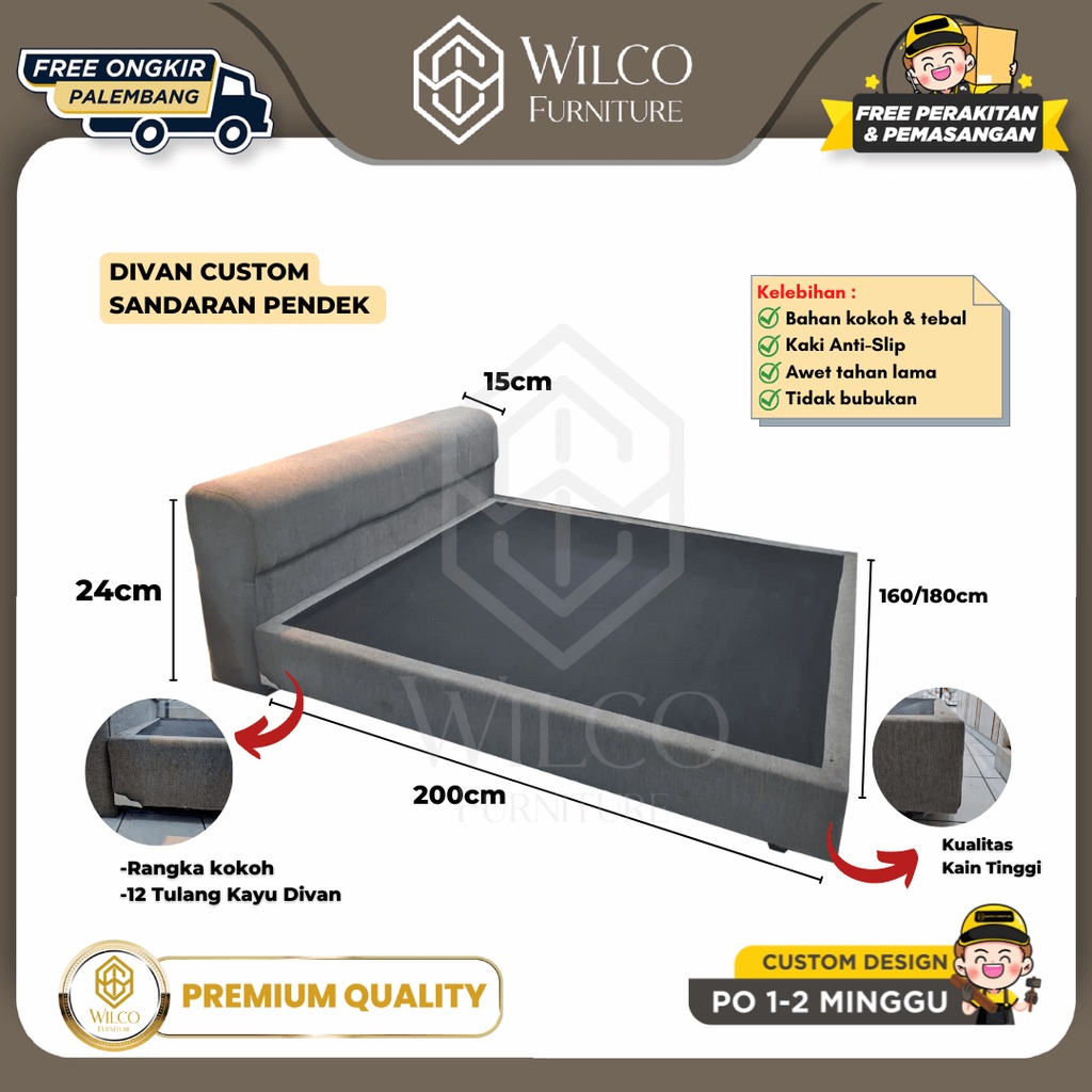 Divan+Sandaran Pendek / Divan Kasur Pendek Murah / Rangka Tempat Tidur - Set 160x200