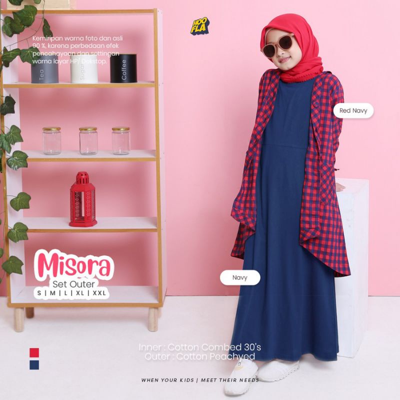 Baju Gamis Anak Perempuan Muslimah Misora Set Outer Original Merk Hoofla Model Terbaru  Kekinian Bahan Flanel