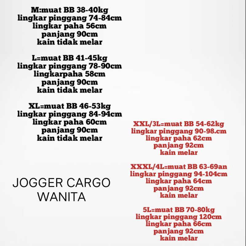 Celana Jogger wanita Cargo M-L-XL-3L-4L-5L