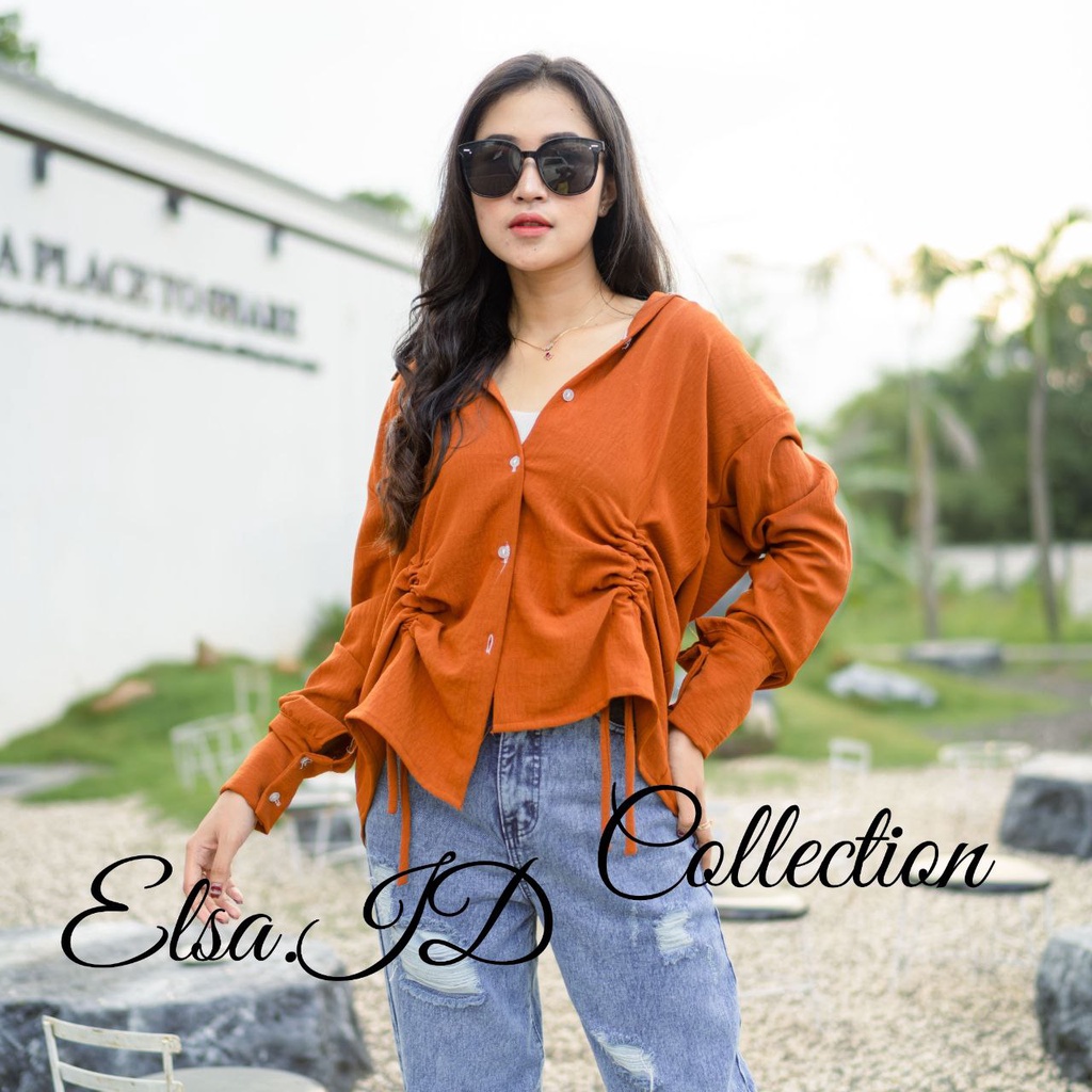 Elsa Ruched Shirt - Kemeja Cringkel Serut Wanita Oversize - Atasan Wanita Lengan Panjang