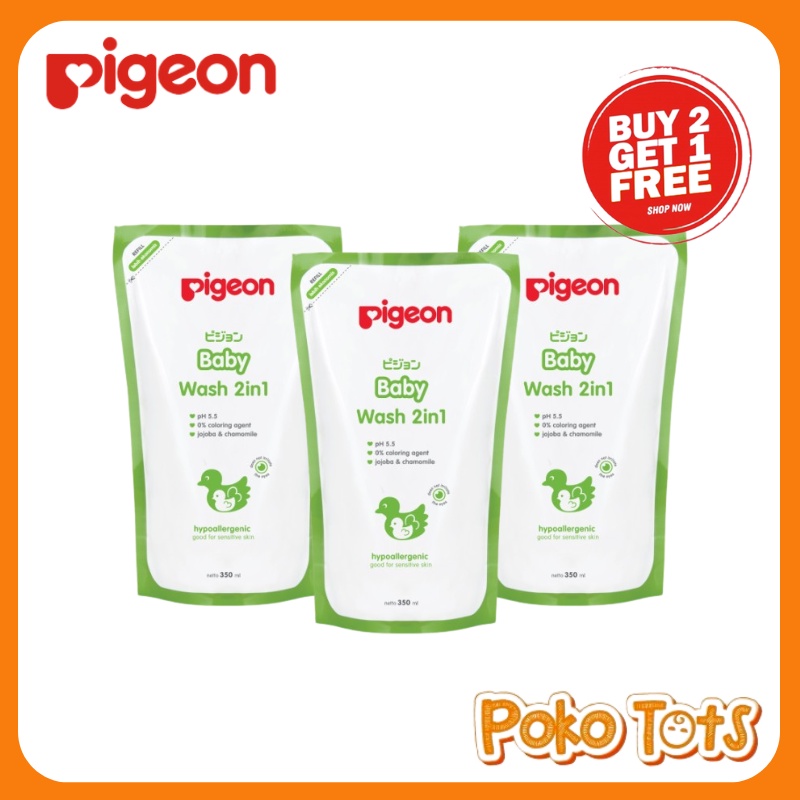 2 BONUS 1 Pigeon Baby Wash 2in1 350ml Sabun Anak Hair &amp; Body With Jojoba and Chamomile Pouch Refill Paket 2 BONUS1 WHS