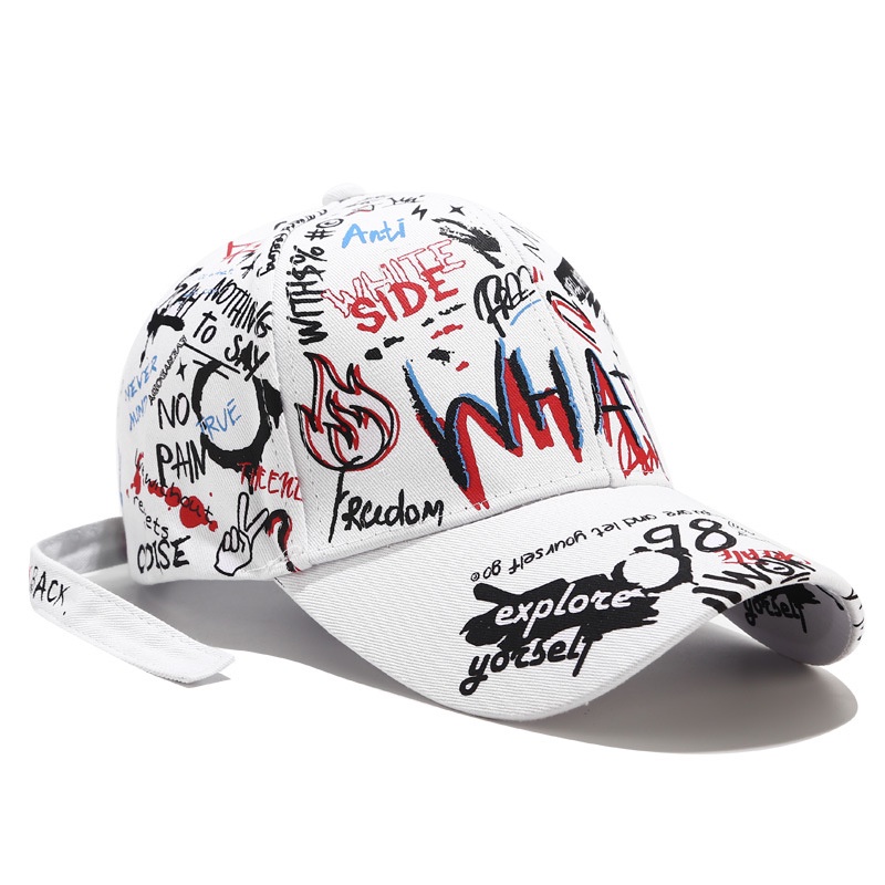 Topi baseball Motif print graffiti Bahan Katun Dapat Disesuaikan Untuk Pria Dan Wanita