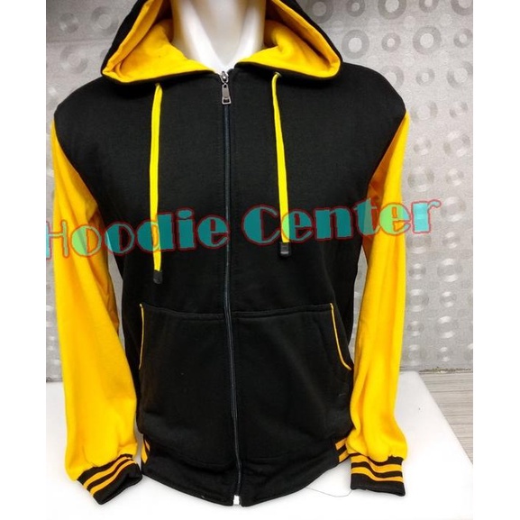 JAKET HOODIE ZIPPER RAGLAN VARSITY HOODIE RAGLAN JAKET RAGLAN POLOS - Hitam - Kuning, M