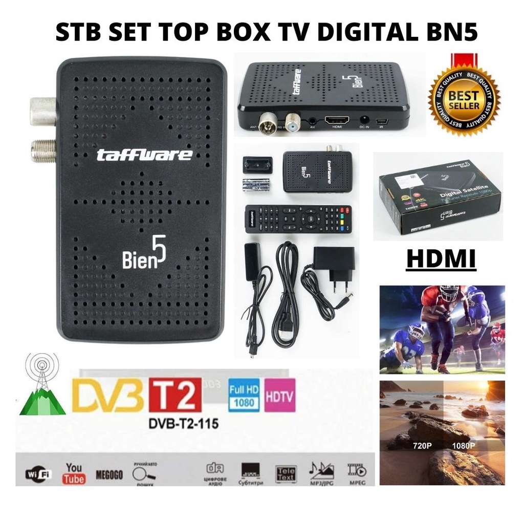 STB TV Digital Set Top Box 1080P DVBT2+S2 Pengganti TV Analog HDMI BN5