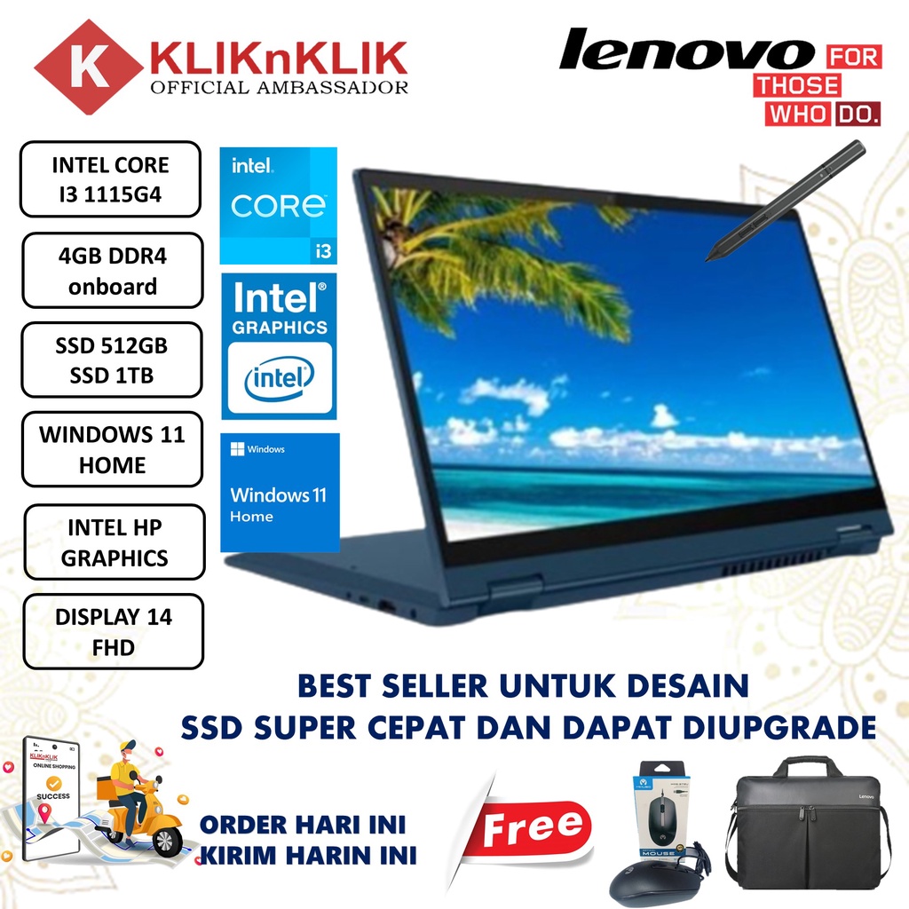 Laptop Lenovo Ideapad Flex 5 14 2in1 Intel Core I3 1115G4 4GB 512GB SSD 14 FHD Touch Windows 11 Home Terlaris